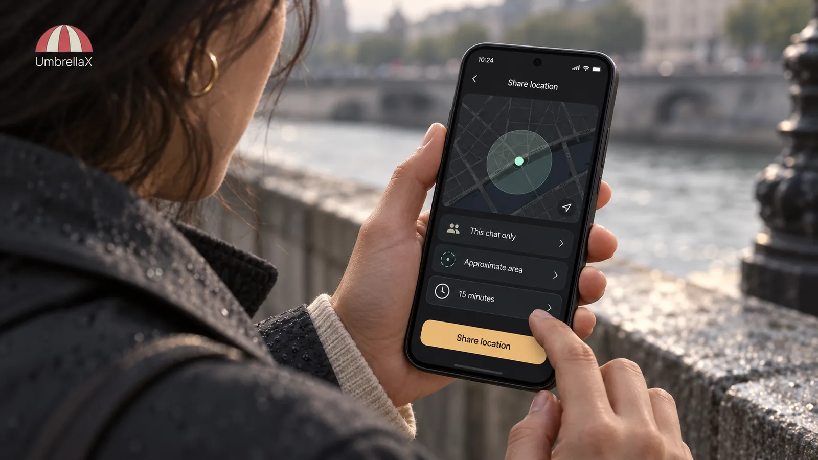A person chooses the scope and duration of location sharing on a phone.