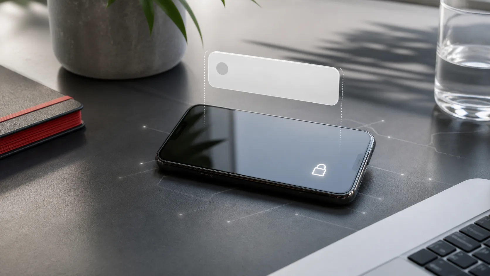 A smartphone with a blank private notification card, representing minimal push notification privacy in encrypted messaging.