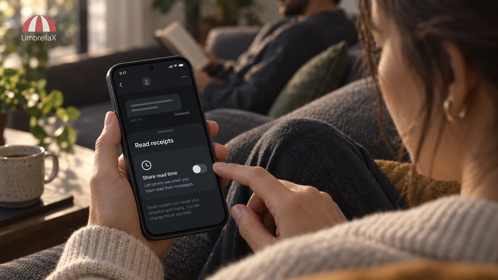 A person adjusts read-receipt settings to control when a conversation reveals attention.